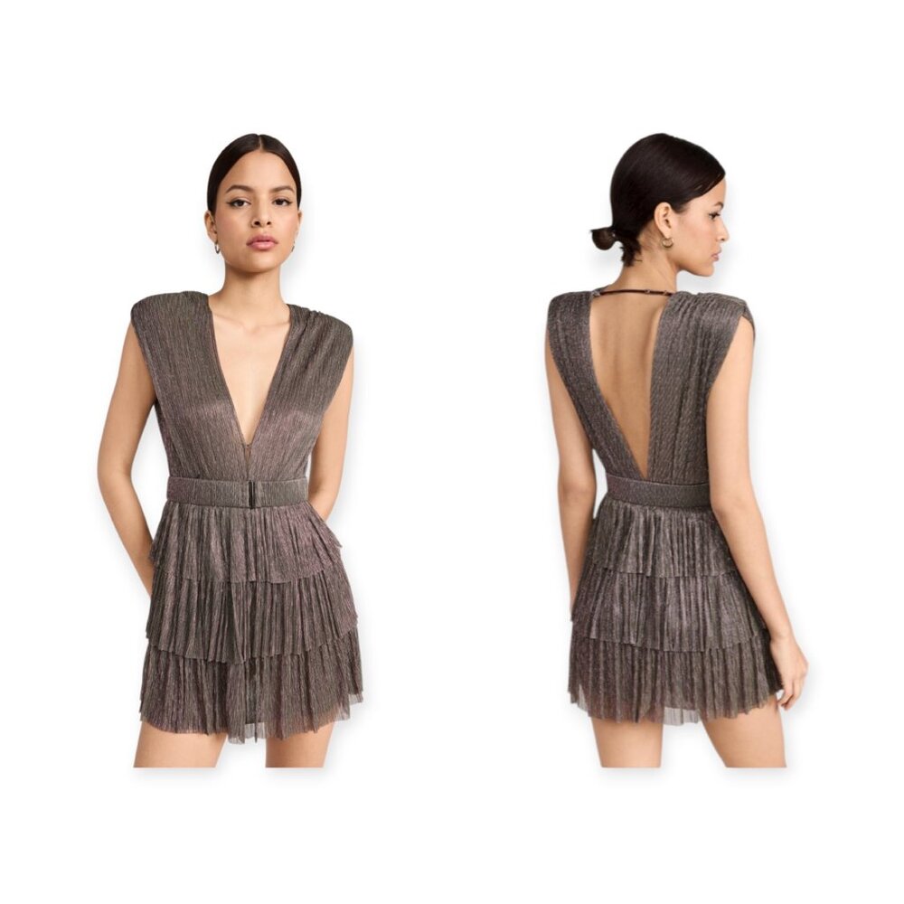 NWT $250 Sabina Musayev Pink Green Metallic Skylar Fit & Flare Mini Dress Size M - Picture 1 of 9